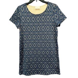 Everly Anthropologie Dress Womens M Blue Diamond Geometric Stretch Boho Chic